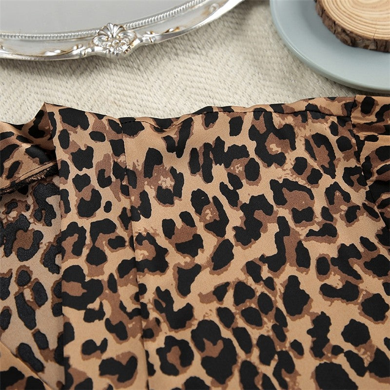 Leopard Print Feather Patchwork V-Neck Long Robe