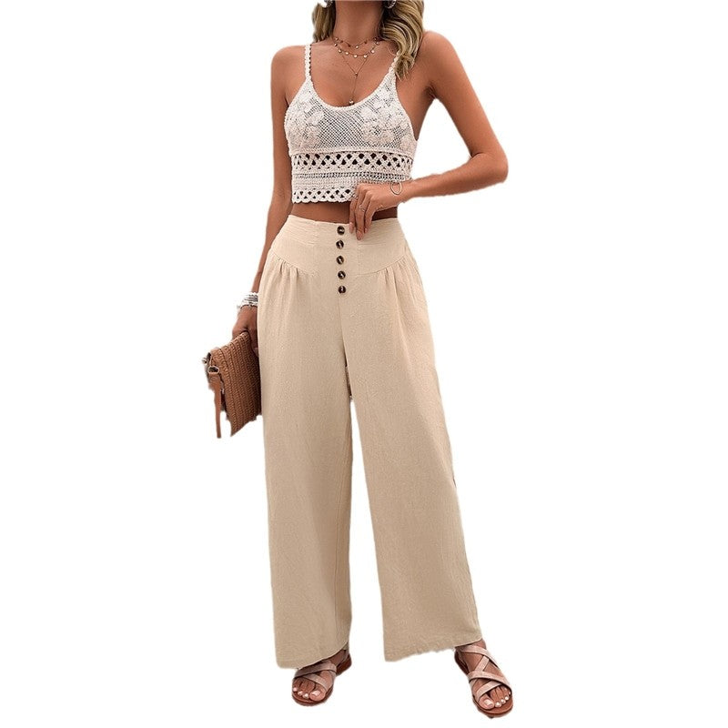 Wide-Leg Solid Color Casual Pants for Comfortable and Relaxed Look