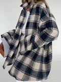 Long Sleeves Loose Plaid Split-Joint Lapel Blouses&Shirts Tops