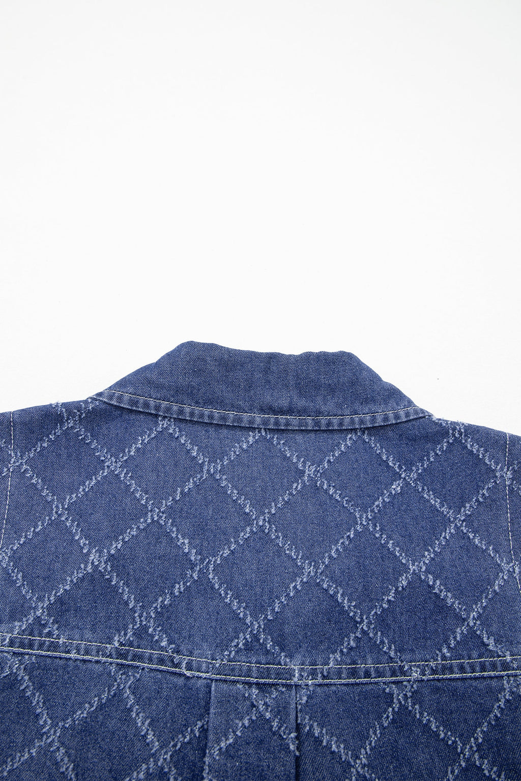 Sail Blue Rhombus Textured Collar Buttoned V Neck Denim Sleeveless Mini Dress
