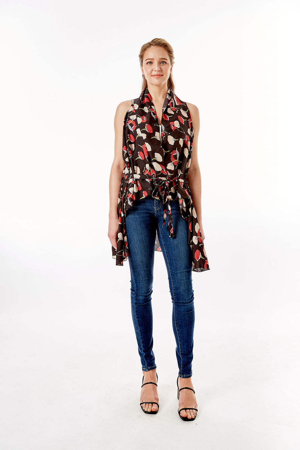 Women’s Black Floral Vest Cover Up Stylish Casual Layered Top