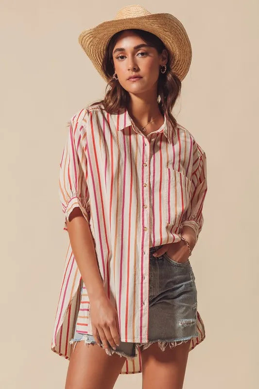Multicolored Stripe Button Down Shirt
