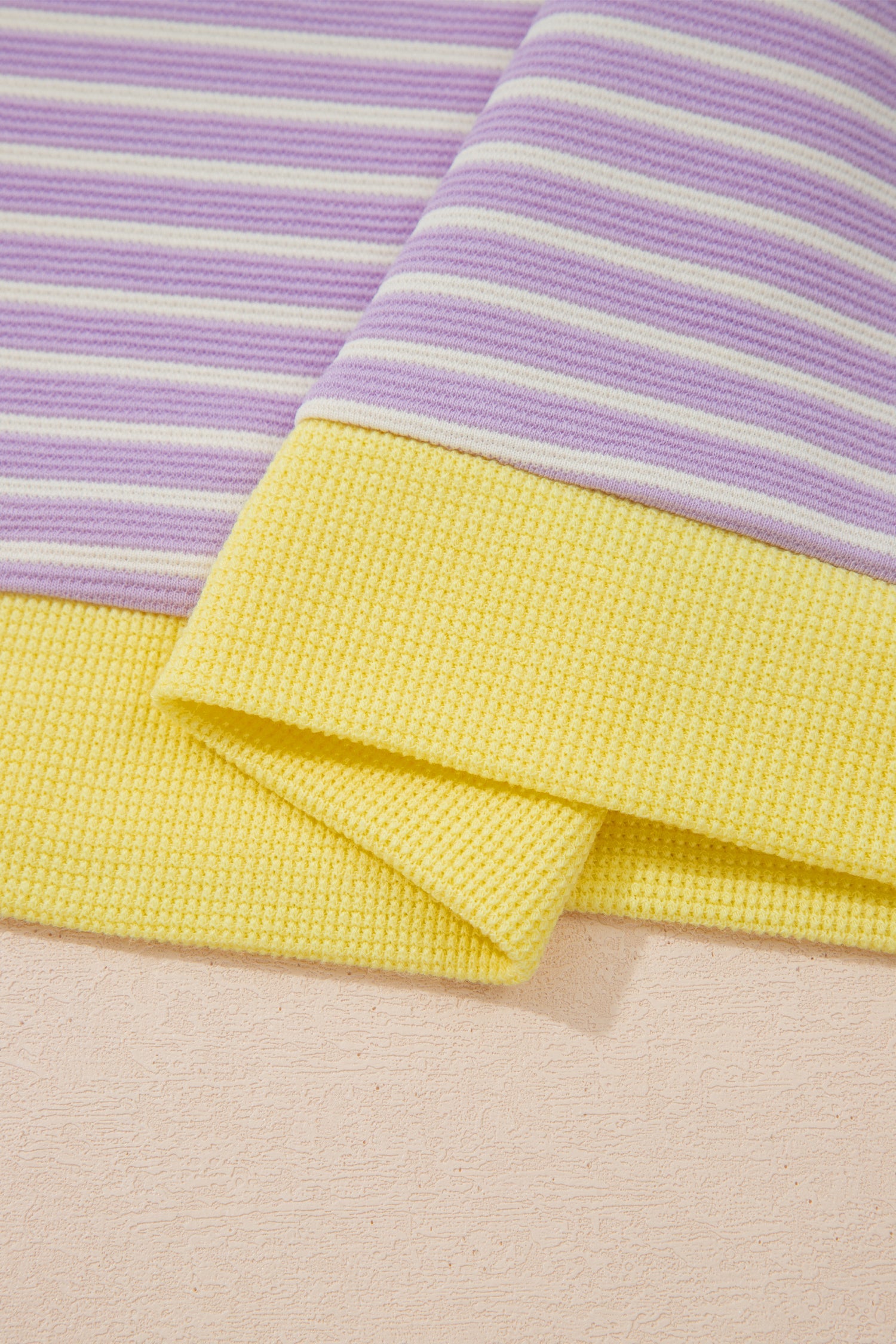 Purple Stripe Striped Colorblock Paneling Collar Cuff Hem Texture T-Shirt