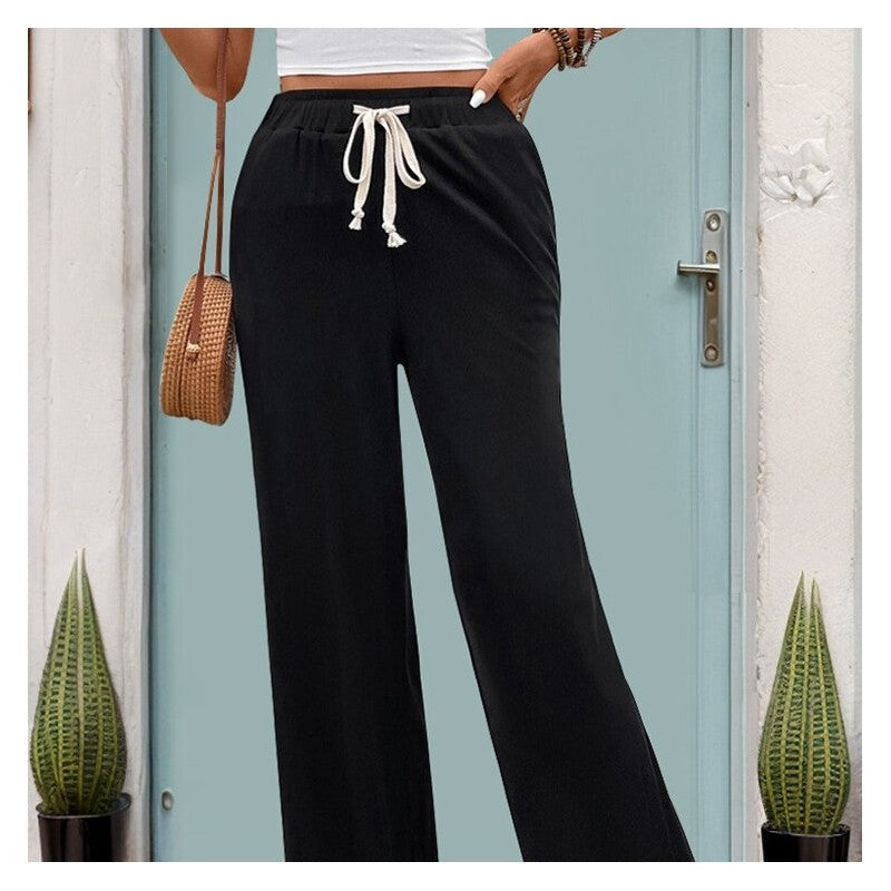 High-Waisted Black Straight-Leg Pants with Belt