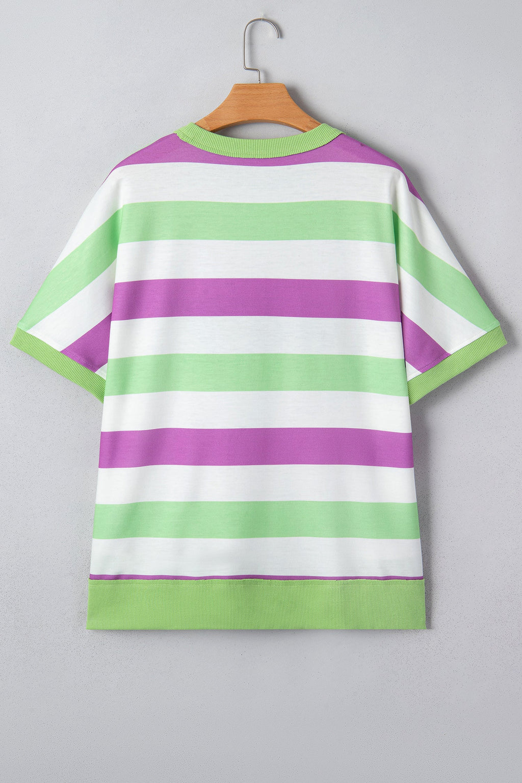 Green Stripe Lucky Clover Embroidered Graphic Dolman Loose Tee