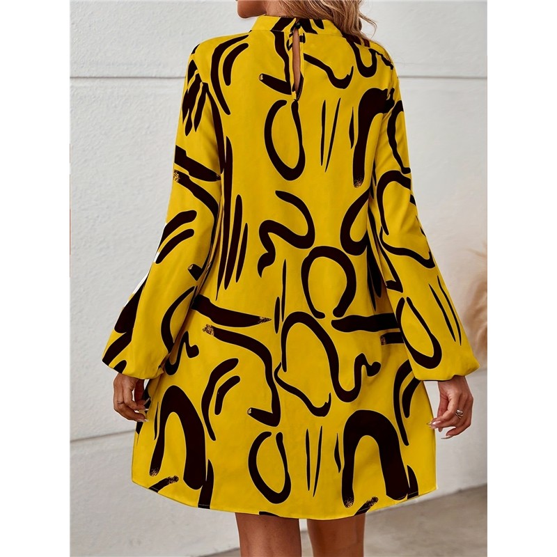 Printed Lantern Sleeve Maxi Dress for Women