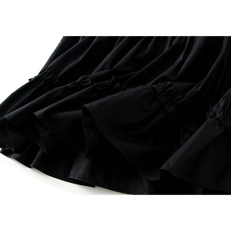 Elegant Solid Color Elastic Waist Ruffled A-Line Skirt