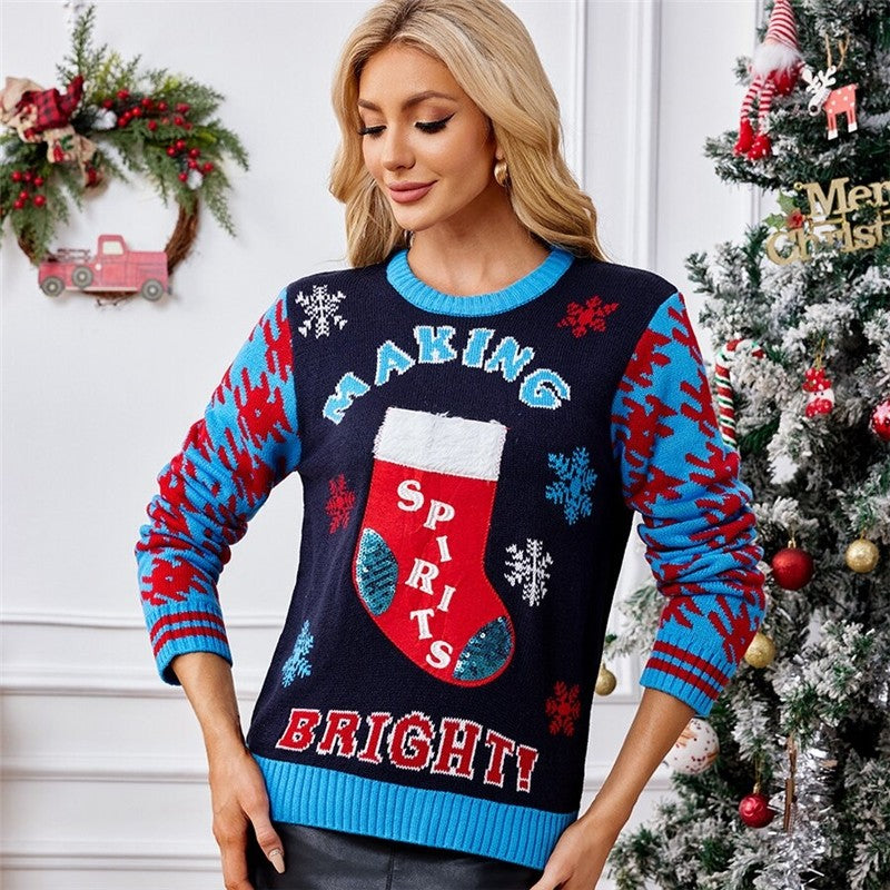Sparkling Embroidered Christmas Jacquard Knitted Shirt
