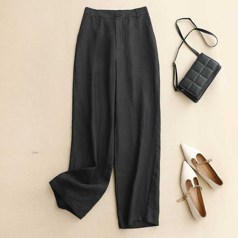 Relaxed Fit Solid Color Lightweight Wide-Leg Trousers