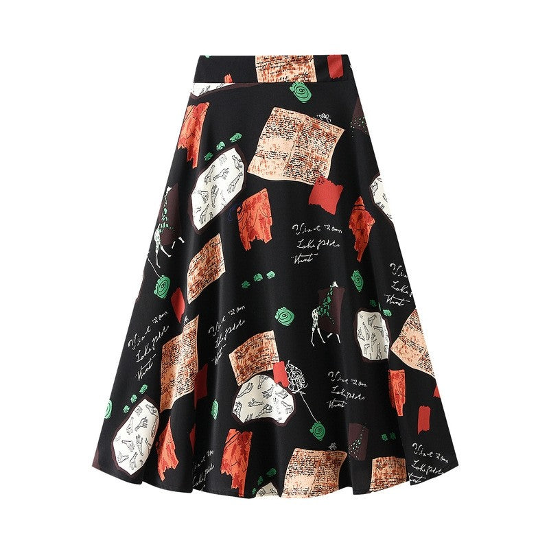 Vintage Floral Print Chiffon A-Line Maxi Skirt