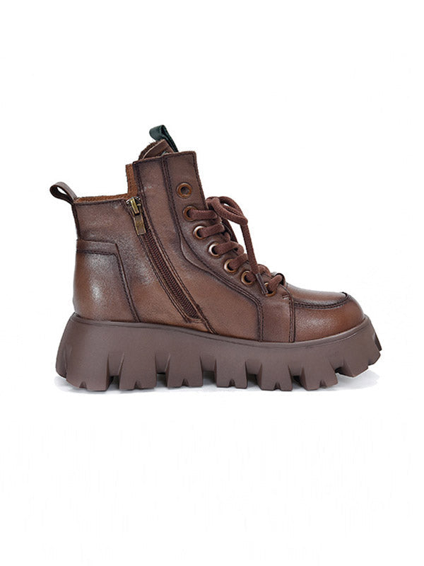 Vintage Cow Leather Platform Shoes Boots
