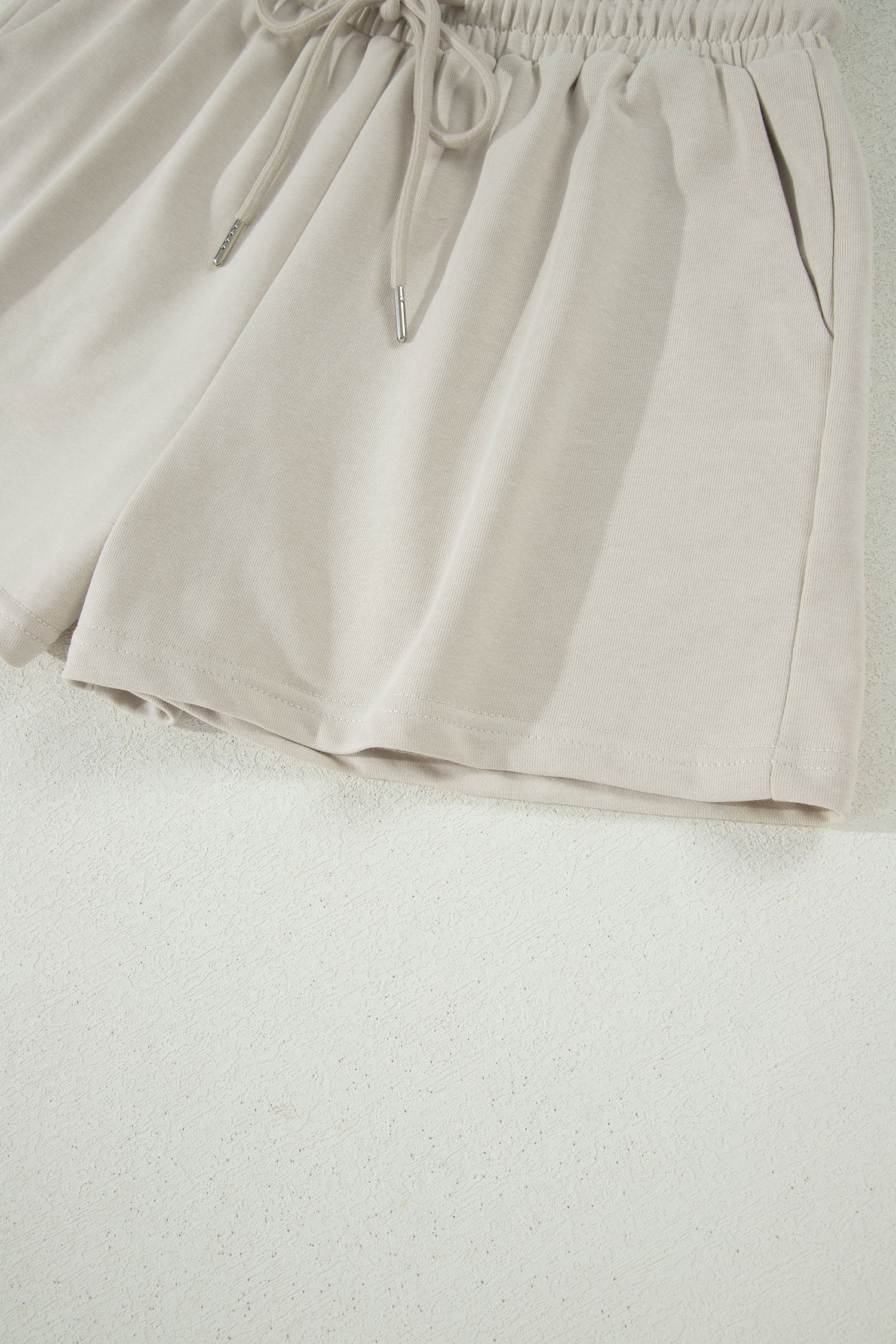 Smoke Gray Solid Color Puffy Loose Top Drawstring Shorts 2pcs Outfit