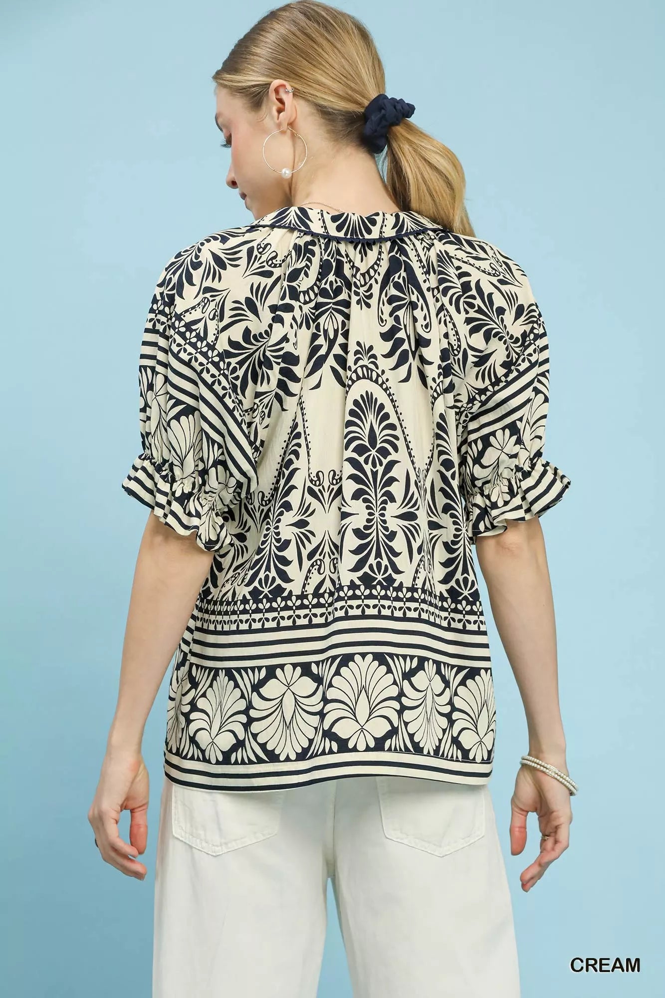 Two Tone Boarder Print Top