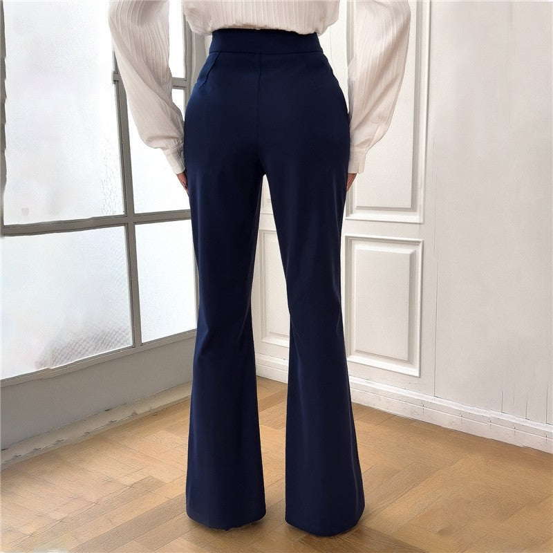 Elegant Solid Color Bell Bottom Trousers