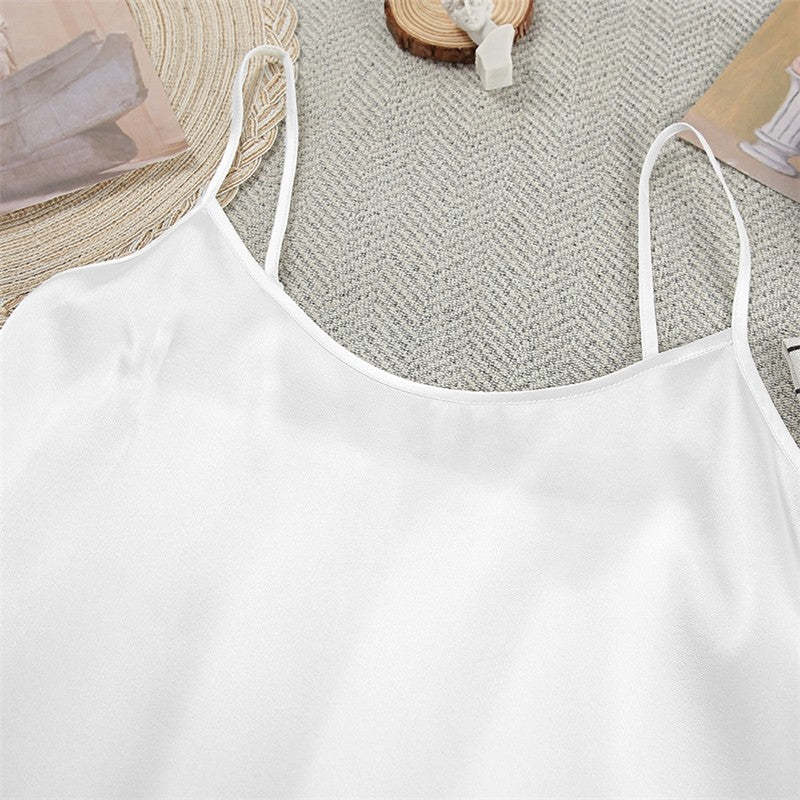 Spaghetti Strap Mini Dress with Belt and Feather Long Sleeve Outerwear - Two-Piece Pajama Set