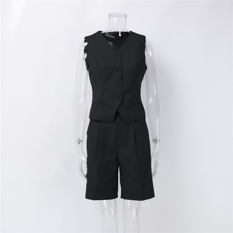 Straight-Cut Suit Vest and Shorts Set