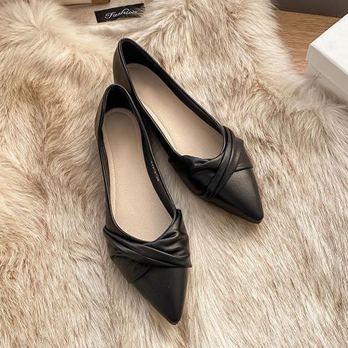 Chanel-Style Pointed-Toe Flat Shoes for Women – Mary Jane PU Leather Flats