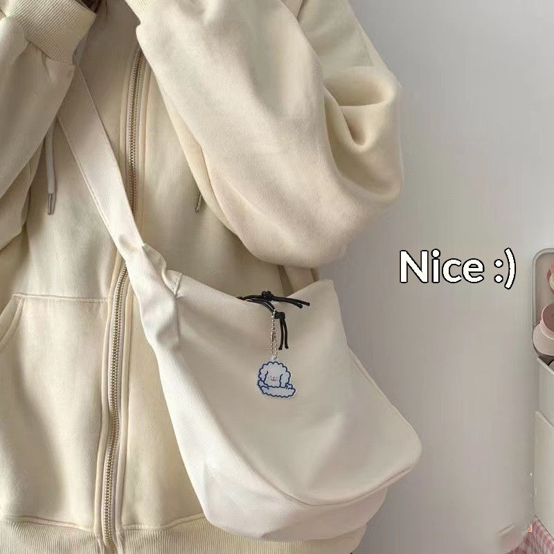 Women's Waffle Weave Shoulder & Crossbody Bag – Dumpling Shape with Puppy Charm