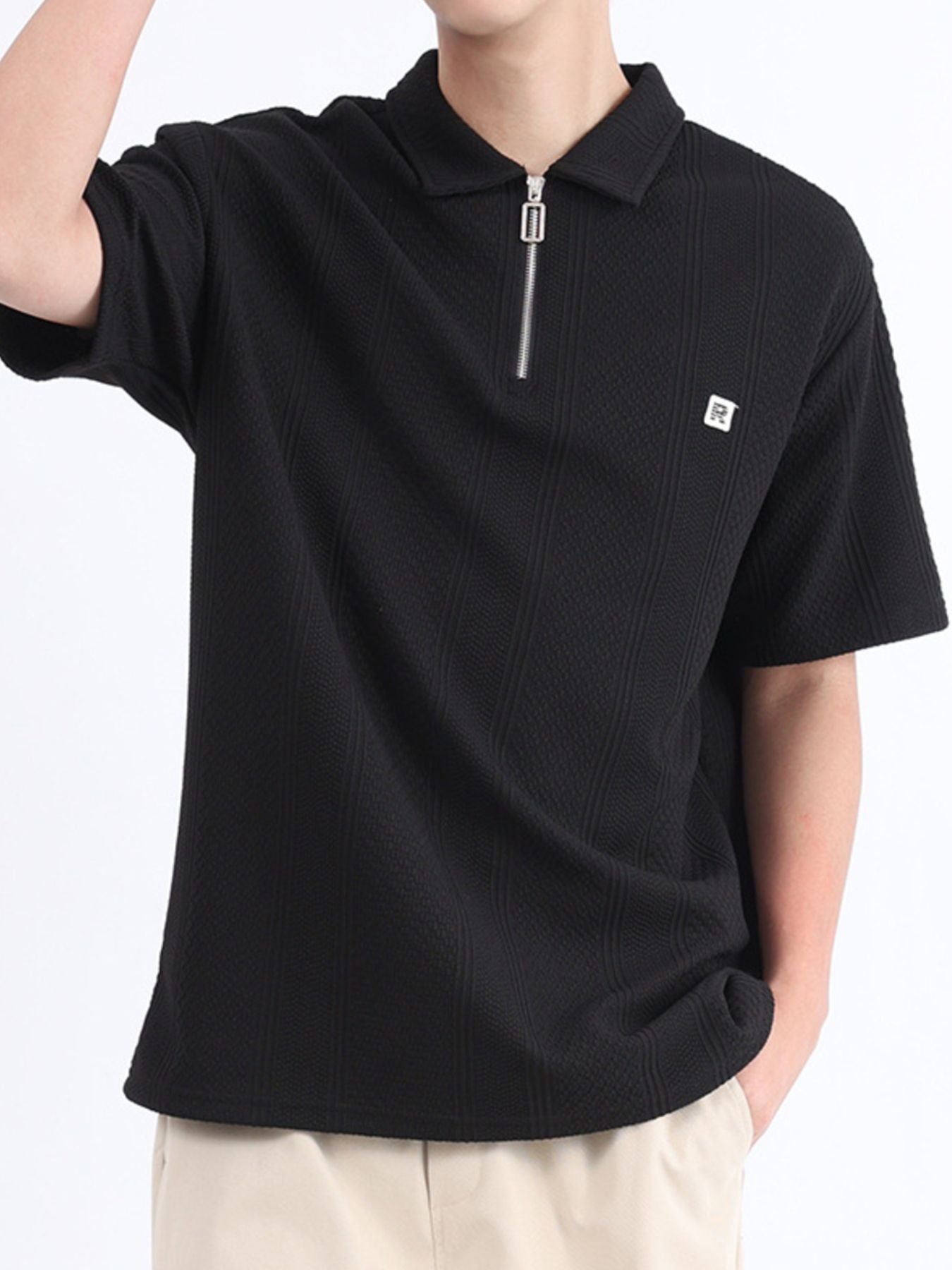 Men's Plus Size Zipper Detail Short Sleeve Polo
