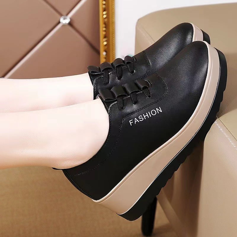 Women's Casual Microfiber Leather Shoes – Round Toe Elastic Band Low-Top Heels