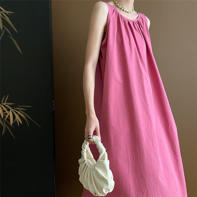 Halter Neck Solid Color A-Line Maxi Dress