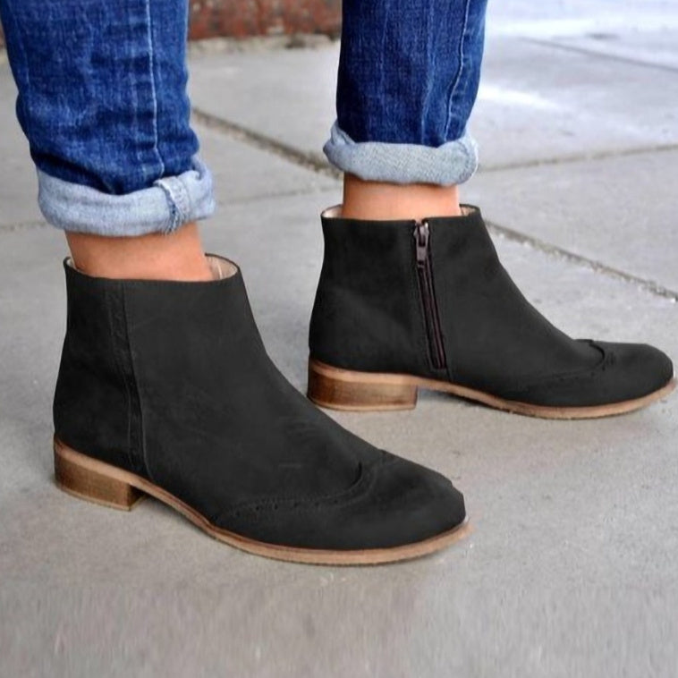 Women's Waterproof Platform Ankle Boots - Korean Style Side Zipper Low Heel Boots
