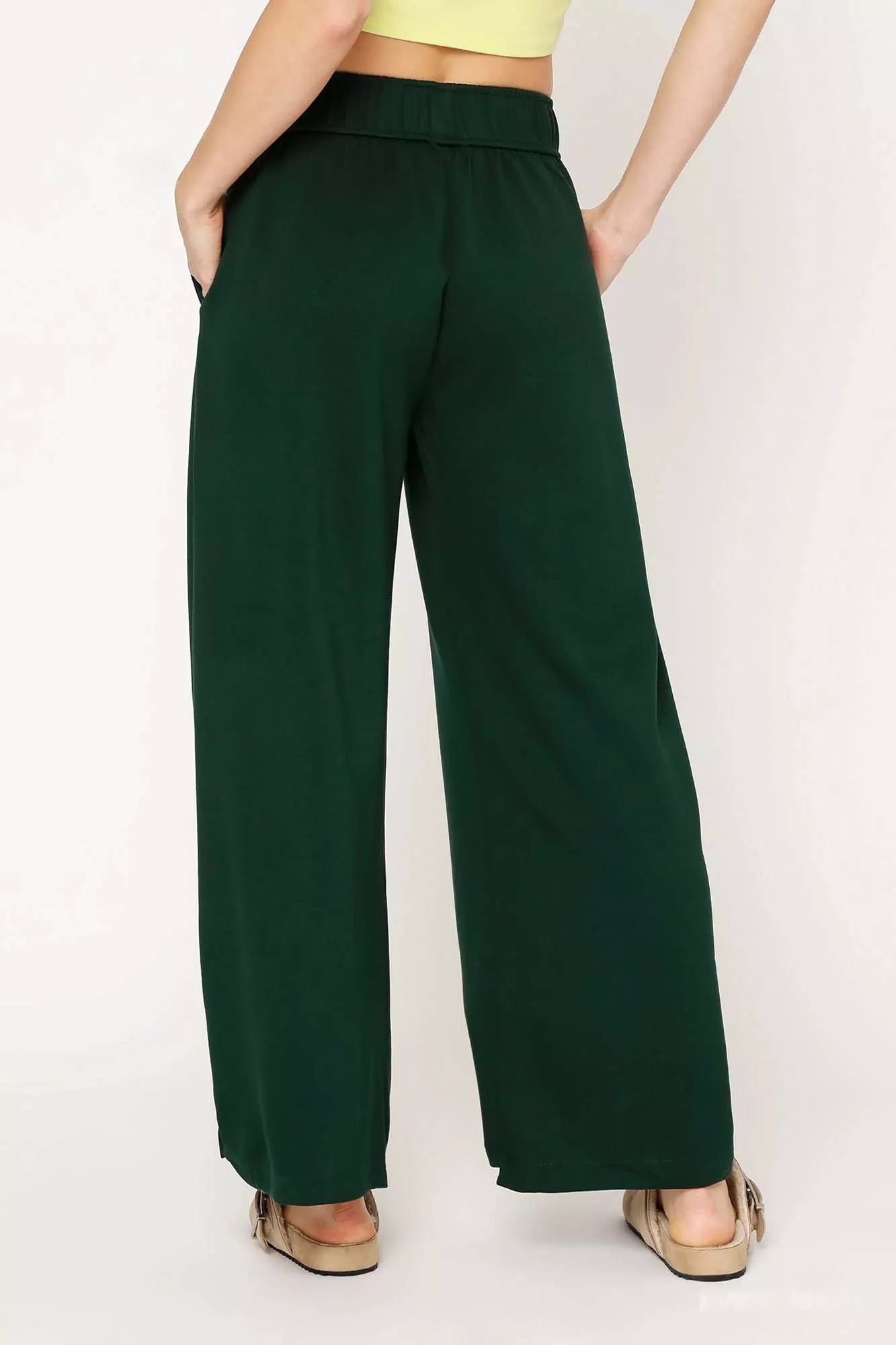 Elastic Drawstring Waistband Wide Leg Pants
