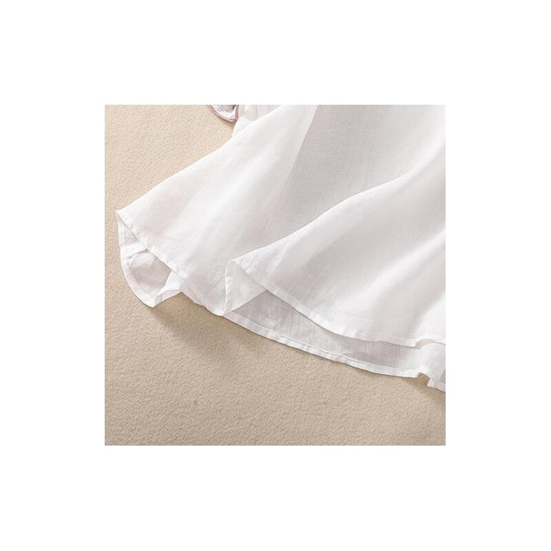 Embroidered Buttonholes Loose Fit Short Sleeve Shirt