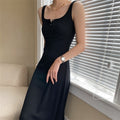 V-Neck Bodycon Dress with Slim Fit and Button-Up Detail