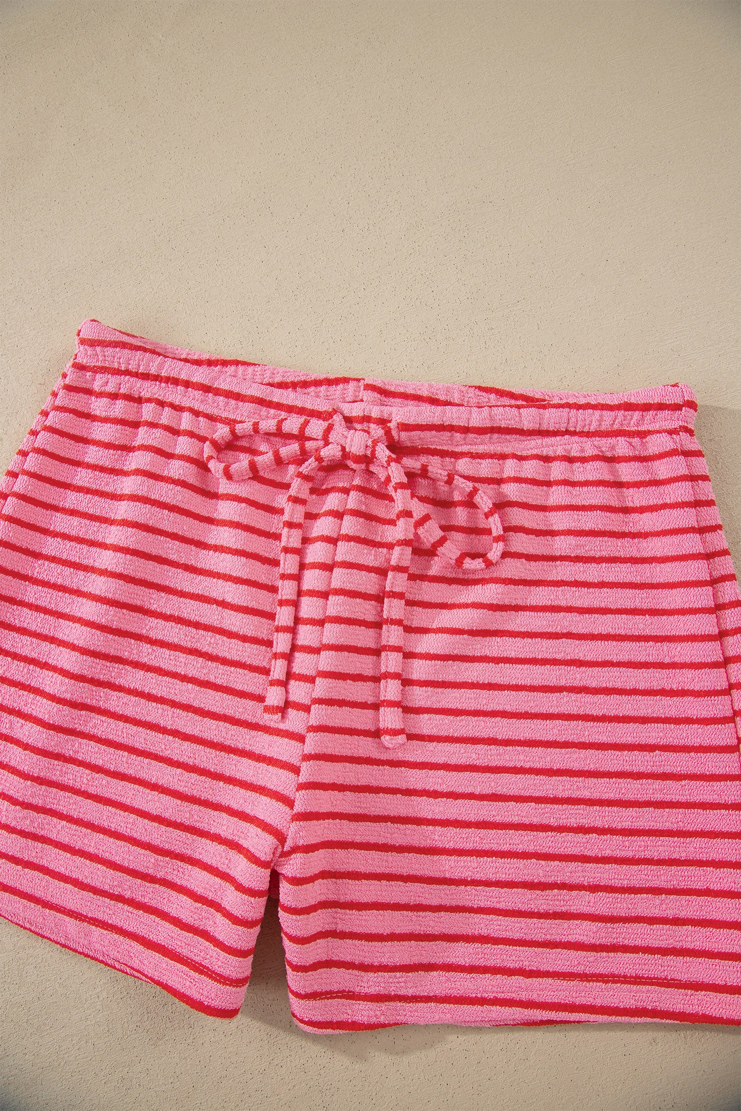 Rose Stripe Side Split Knit Tee Drawstring Shorts Set