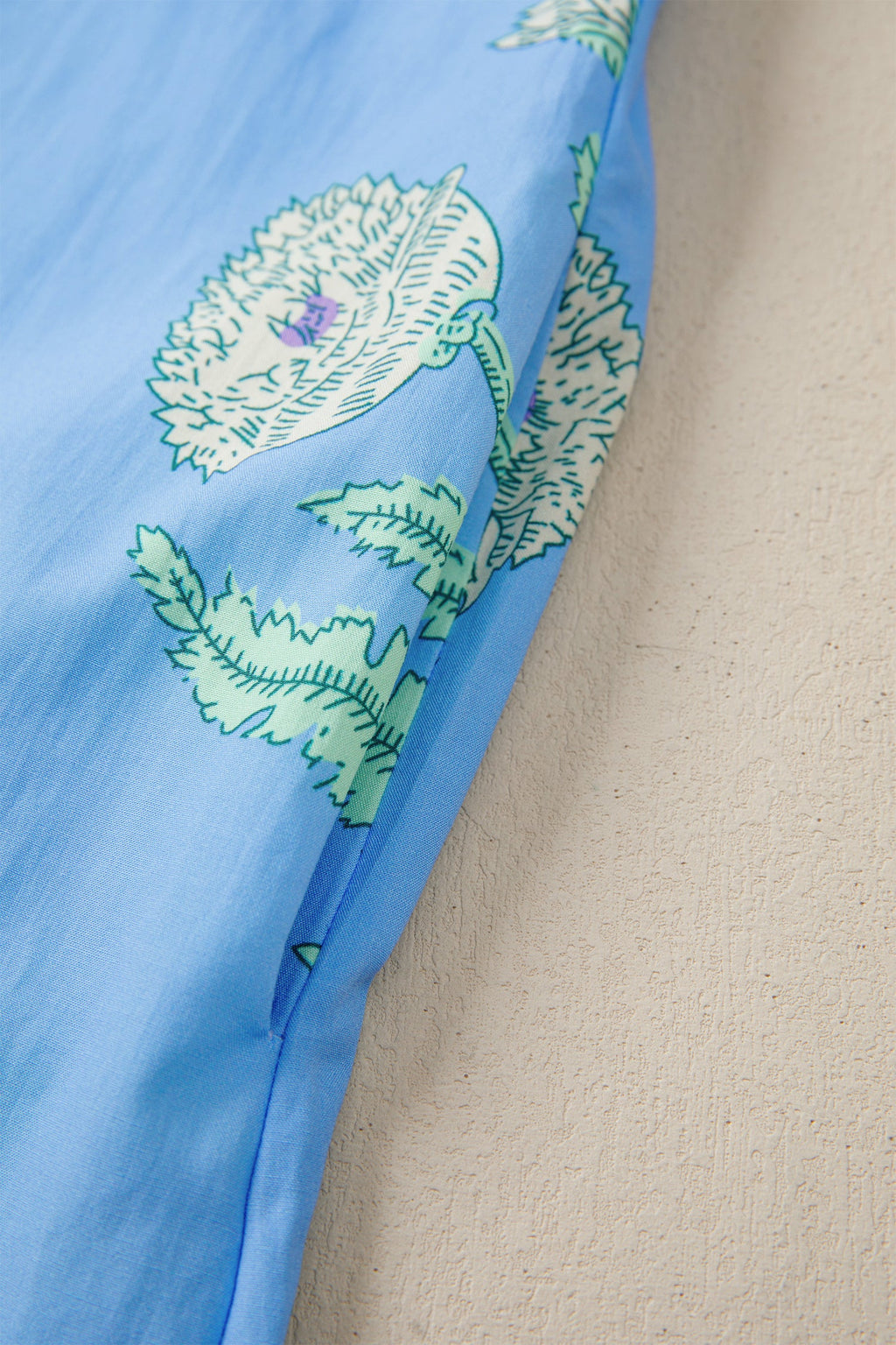 Sky Blue Plus Periwinkle Floral Printed Short Sleeve Striped Trim Split Neck Mini Dress