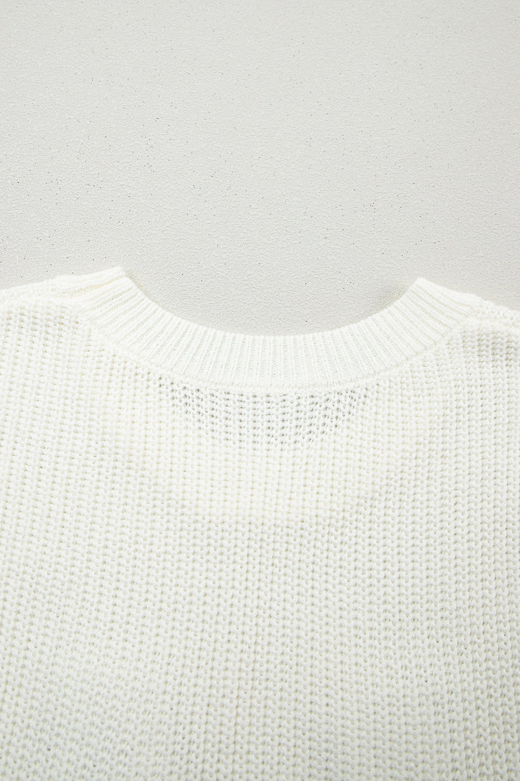White Crochet Horseshoe Short Sleeve Knit Sweater