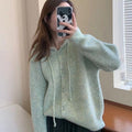 Solid Color Long Sleeve Hooded Drawstring Pullover Sweater