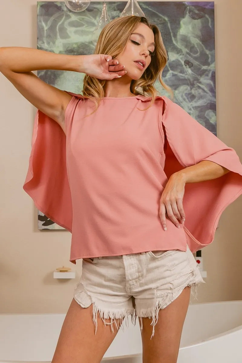 Woven Top With Fold Over Back Detail