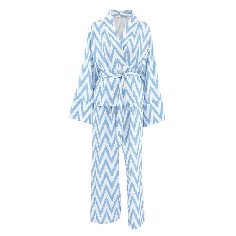 Floral Printed Long-Sleeve Top and Matching Long Pants Pajama Set