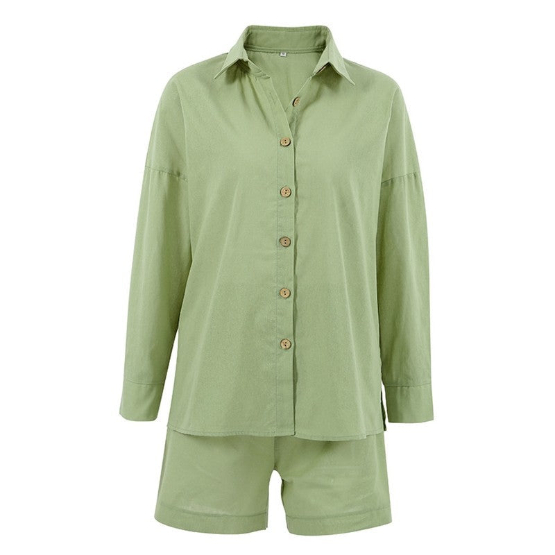 Long-Sleeve Cardigan and Shorts Two-Piece Pajama Set