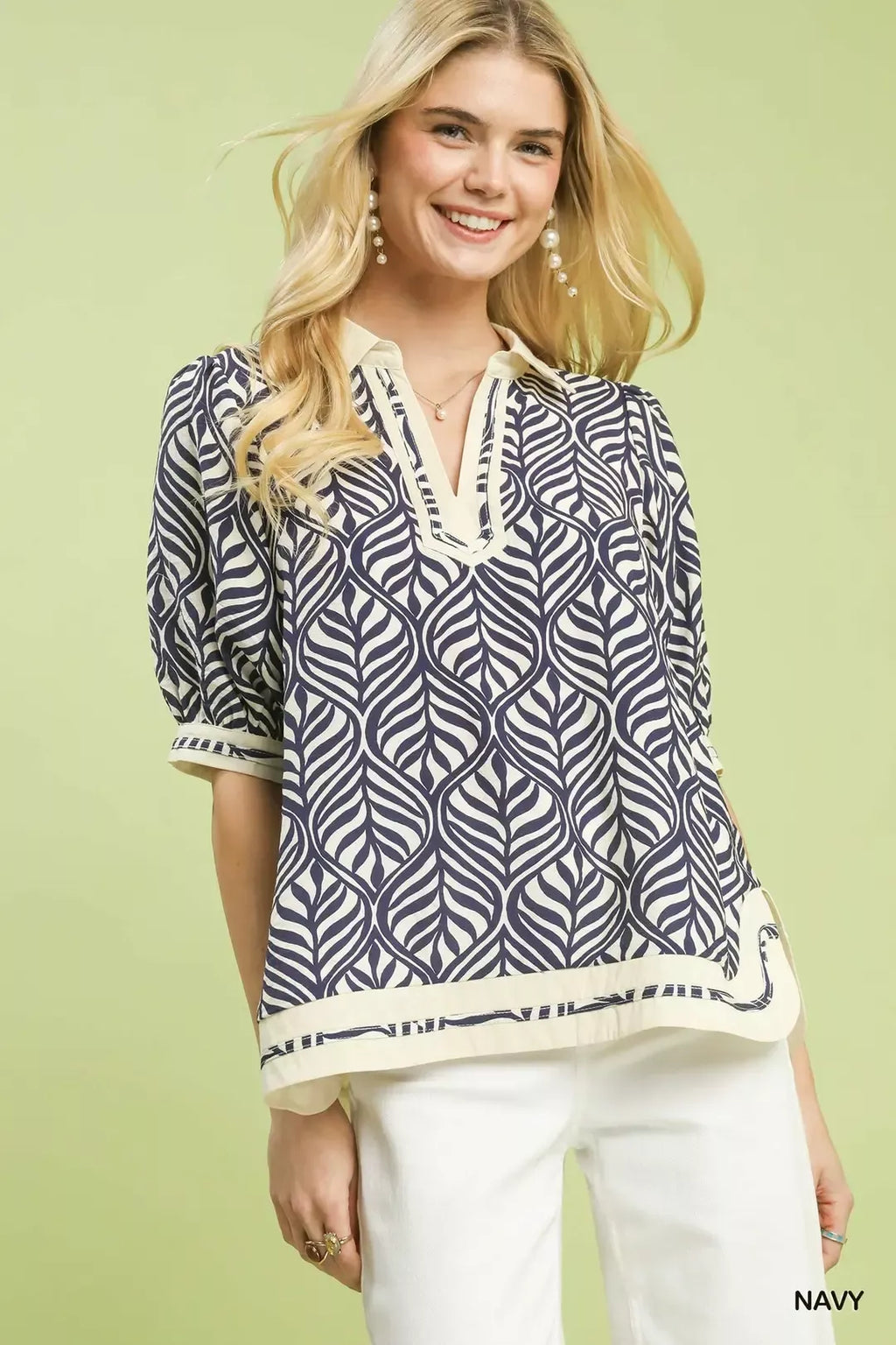 Geometric Leaf Print Popover Top