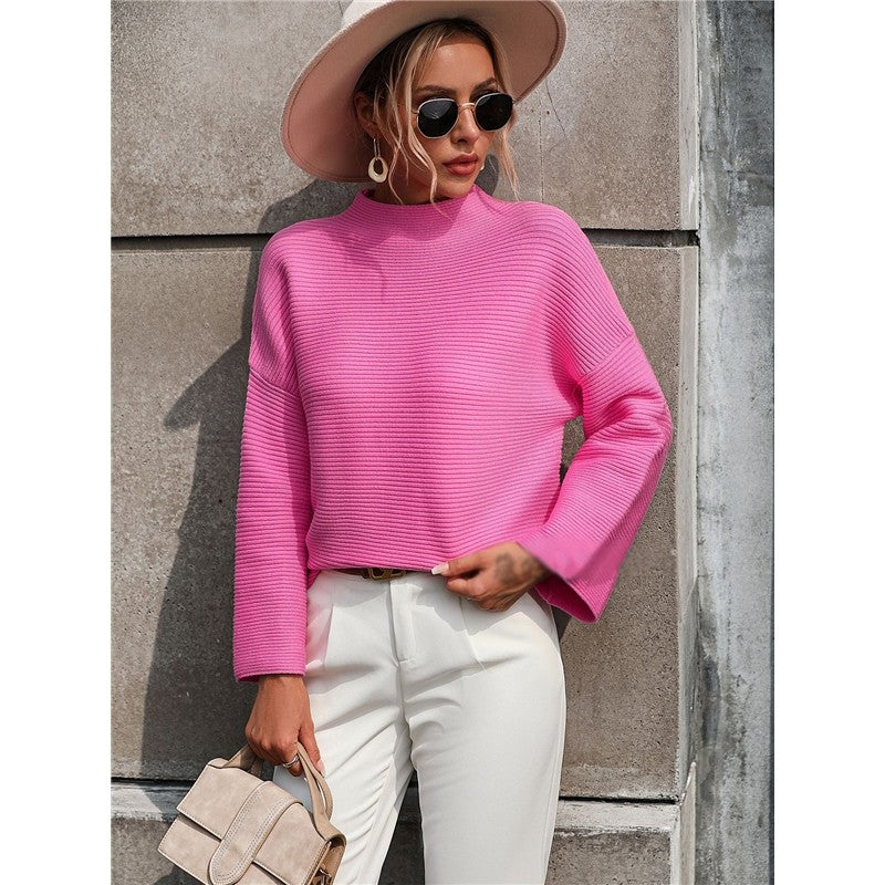 Solid Color Long Sleeve Crewneck Casual Loose Pullover Knitted Sweater