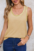 Peacock Blue Contrast Trim Round Neck Tank Top