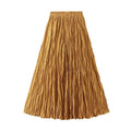Solid Color High Waist Pleated A-Line Skirt with Flared Hem