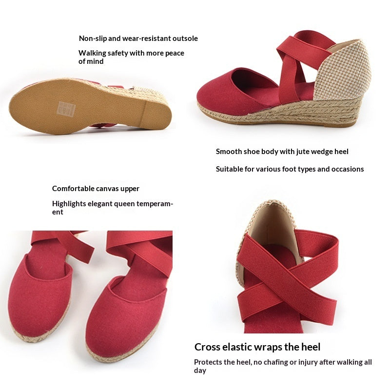 Women's Canvas Wedge Sneakers | Height-Increasing Closed-Toe Elastic Slip-On Shoes