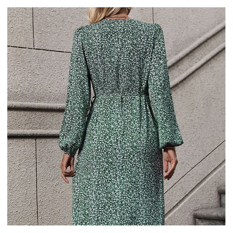 Stylish Wrap Long Sleeve Floral Dress