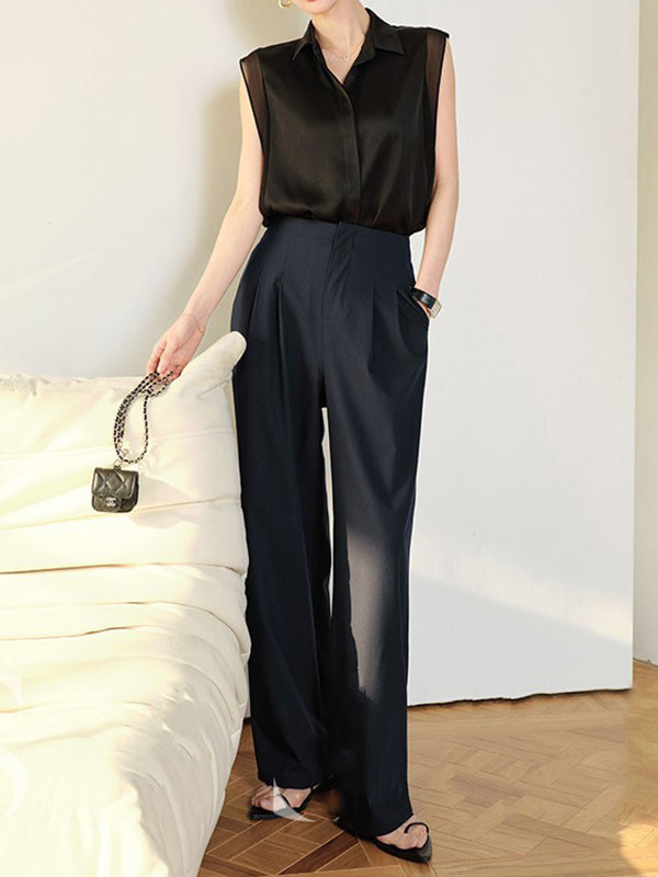 Loose Sleeveless Buttoned Solid Color Split-Joint Lapel Blouses&Shirts Tops