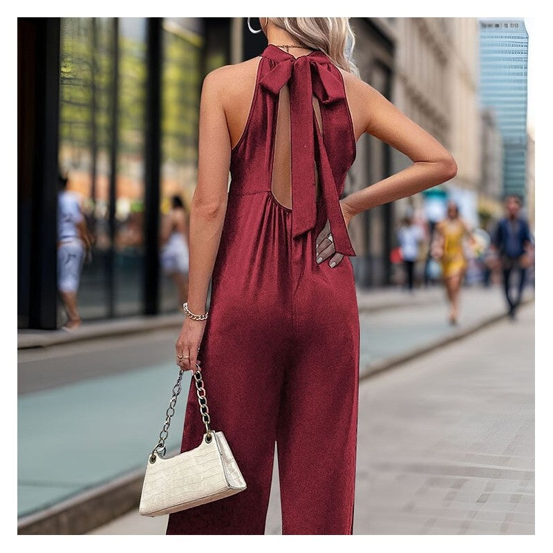 Sleek Strap Straight Jumpsuit in Solid Color