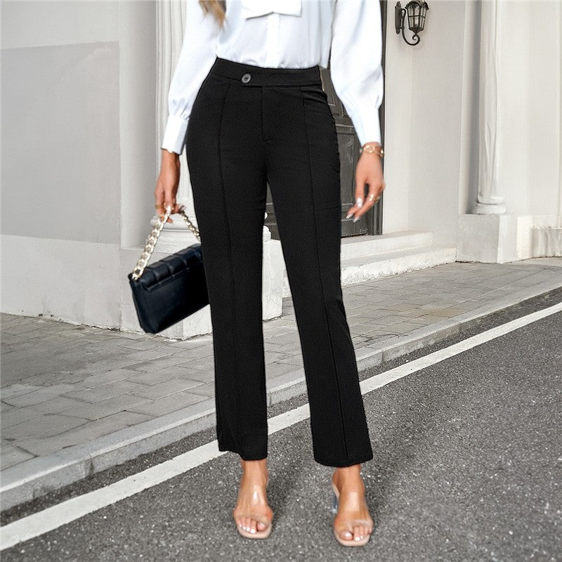 Solid Color Straight Leg Cropped Trousers