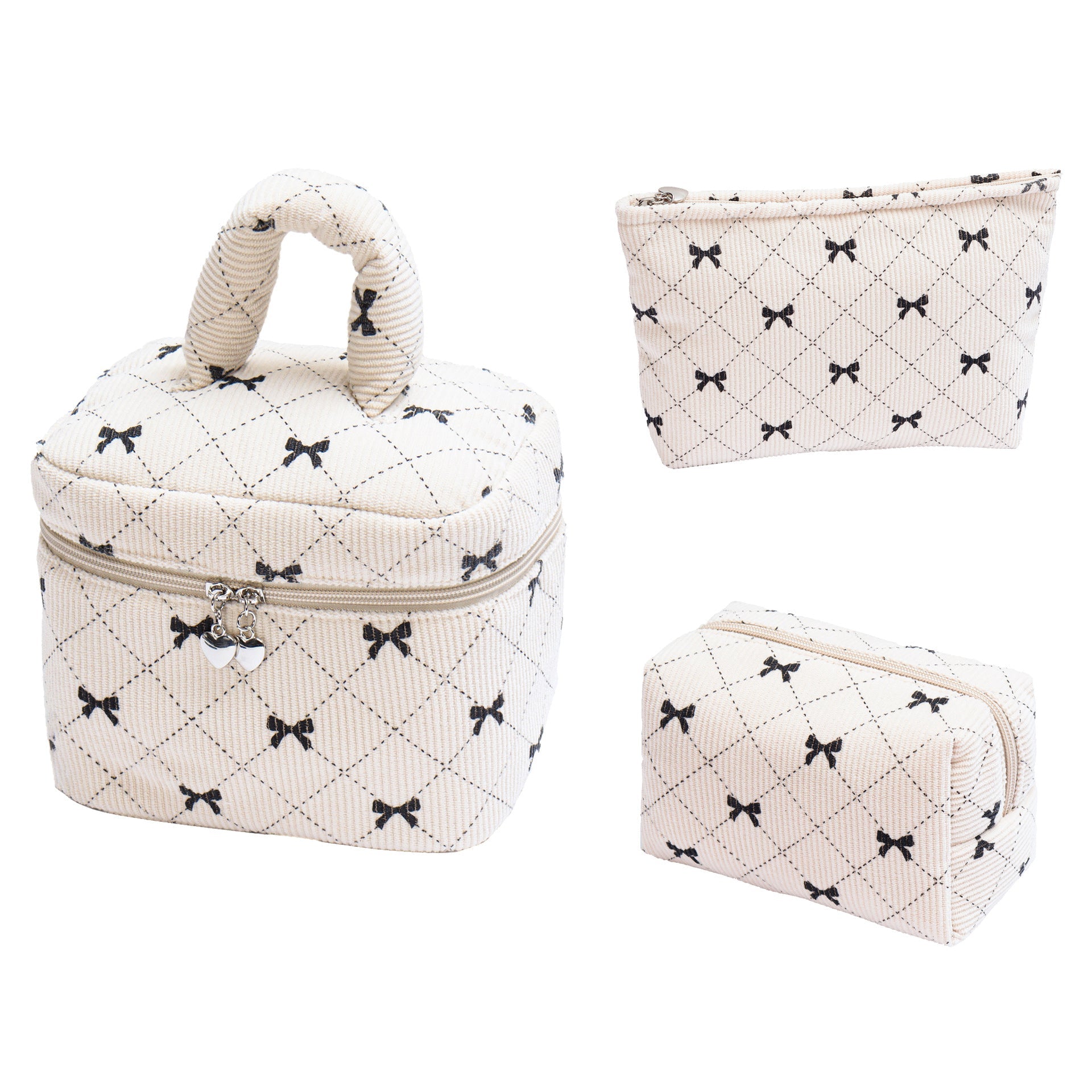 Corduroy Bow-Knot Makeup Bag - Large Capacity Cosmetic Organizer with Zipper