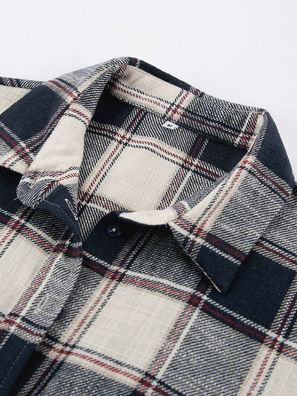 Long Sleeves Loose Plaid Split-Joint Lapel Blouses&Shirts Tops