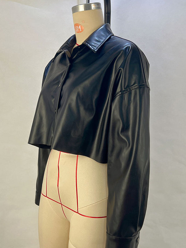 Long Sleeves Loose Buttoned Solid Color Lapel Blouses&Shirts Tops