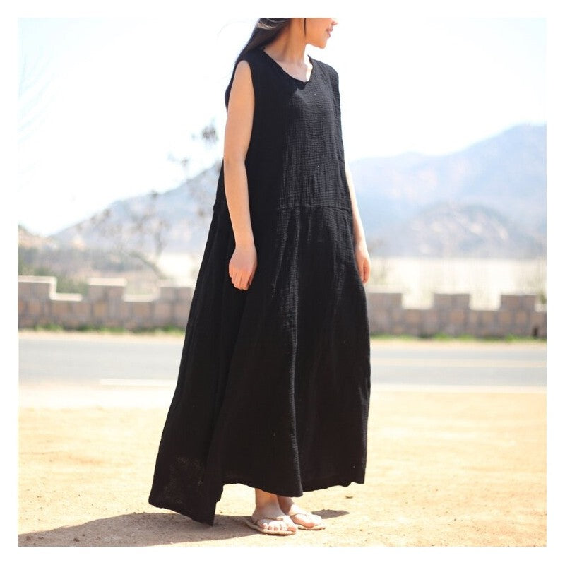 Relaxed Fit Double-Layered Solid Color Dress