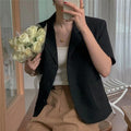 Relaxed-Fit Short Sleeve Jacket Featuring Solid Color Lapel